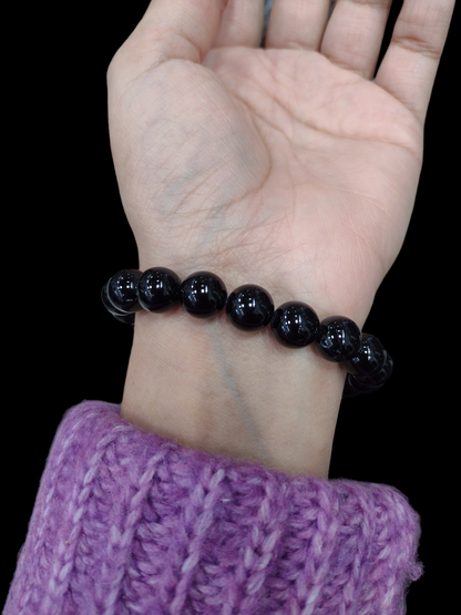 Black Tourmaline Bracelet 10mm with 20 big size beads for keeping negative energy at bay (Free Shipping)