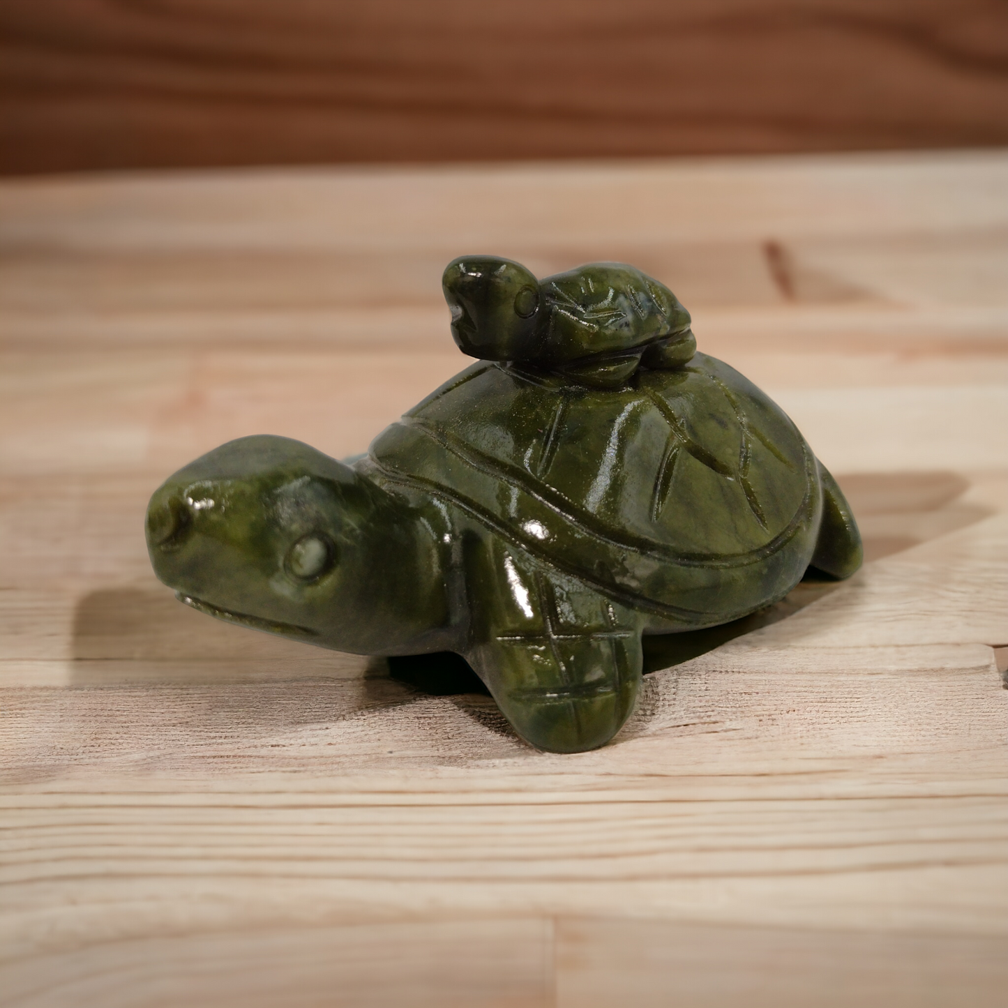Green Jade Turtle Carving; baby turtle on top (3.5 inches) N24 ( Free Shipping )
