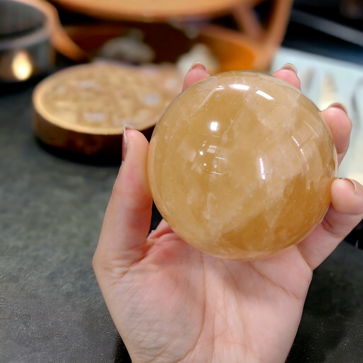 Honey Calcite Crystal Ball N258. ( Free Shipping )