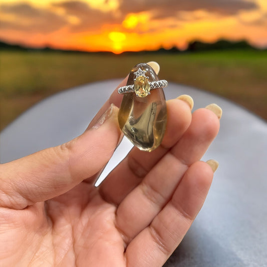 Adjustable Natural Citrine Gemstone Ring with alloy and copper material for women (Free Shipping )