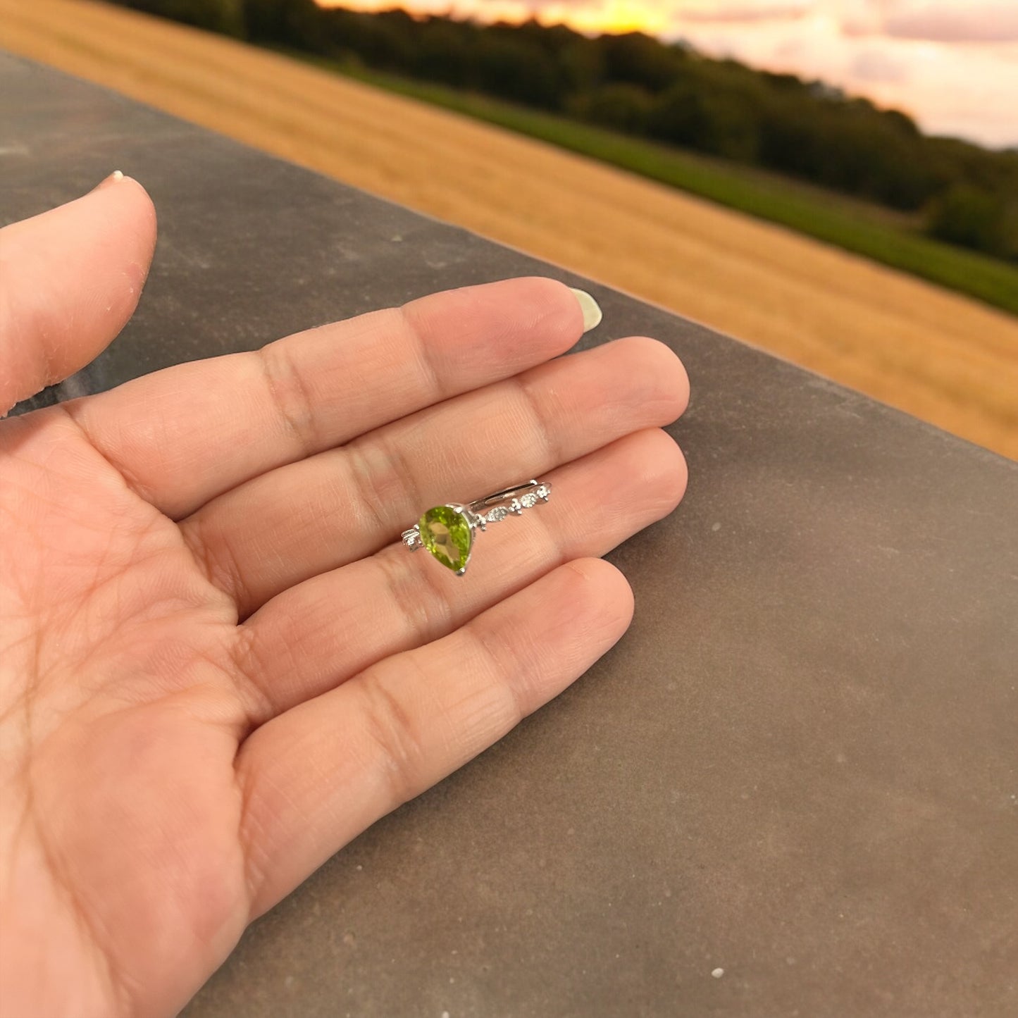 Adjustable Peridot Gemstone Ring with copper and alloy material for women (Free Shipping )