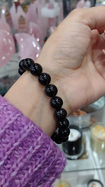 Black Tourmaline Bracelet 10mm with 20 big size beads for keeping negative energy at bay (Free Shipping)